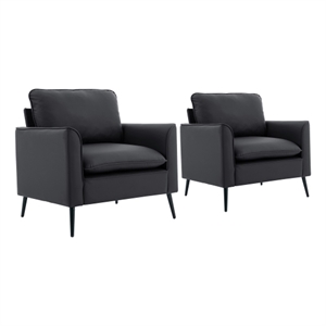 Heya Lounge Sofa Chair Set of 2- Track Arms- Black Faux Leather