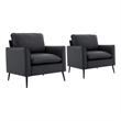 Heya Lounge Sofa Chair Set of 2- Track Arms- Black Faux Leather