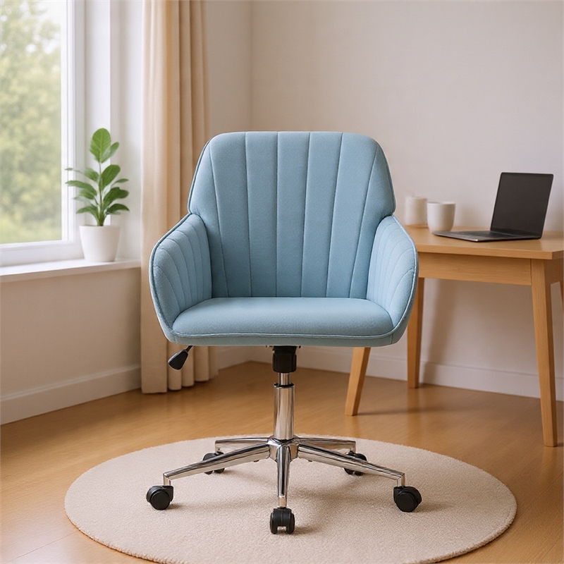 Kena Swivel Office Chair- Baby Blue Tufted Velvet- Adjustable Height
