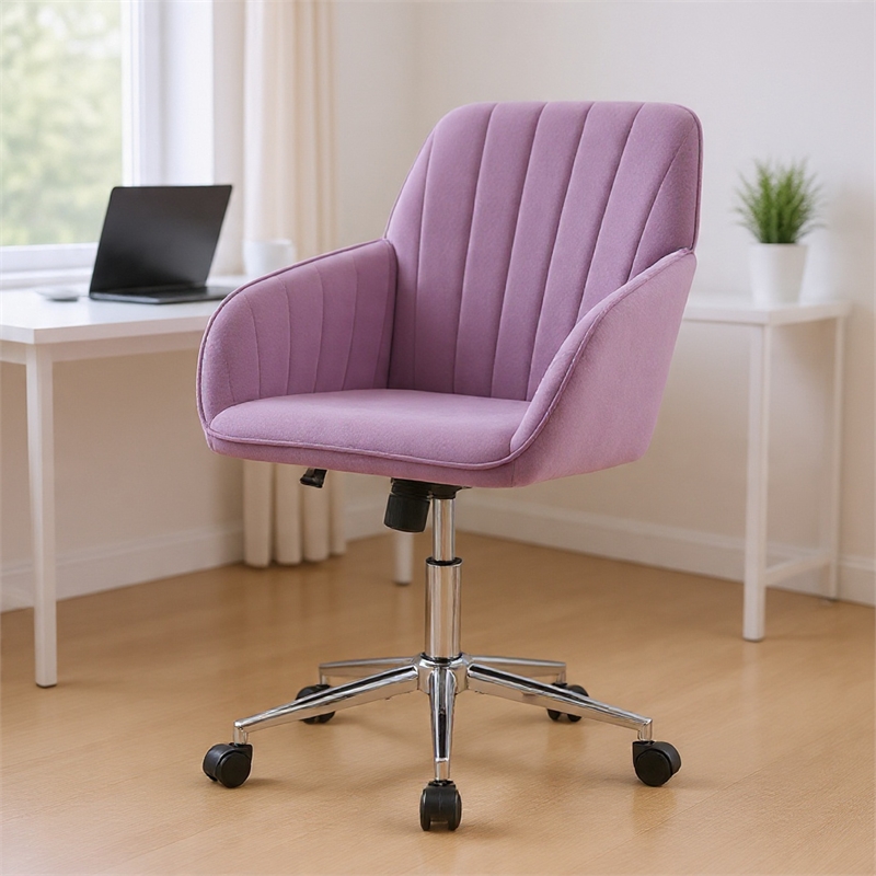 Kena Swivel Office Chair- Lilac Purple Tufted Velvet- Adjustable Height