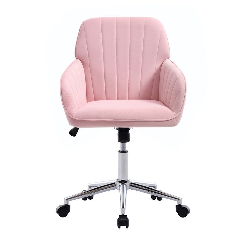 Kena Swivel Office Chair- Baby Pink Tufted Velvet- Adjustable Height