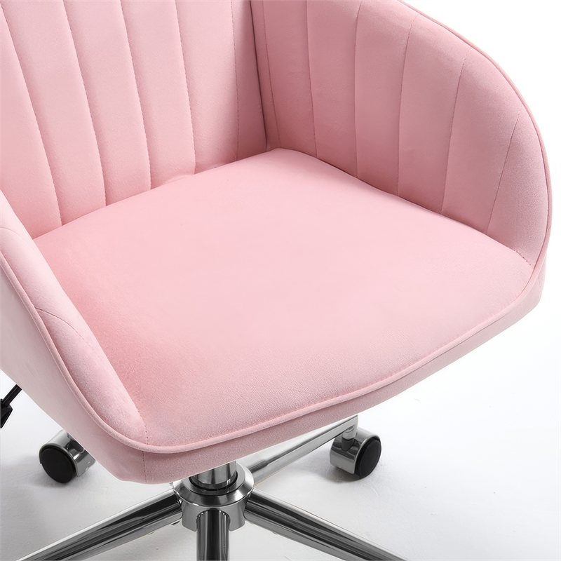 Kena Swivel Office Chair- Baby Pink Tufted Velvet- Adjustable Height