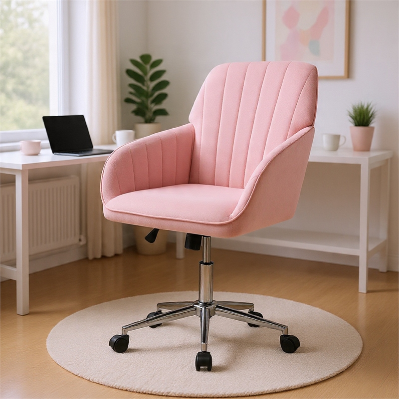 Kena Swivel Office Chair- Baby Pink Tufted Velvet- Adjustable Height