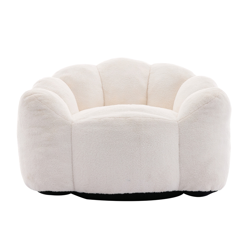Lery Lotus Accent Sofa Chair- Compressed Bean Bag- White Faux Fur