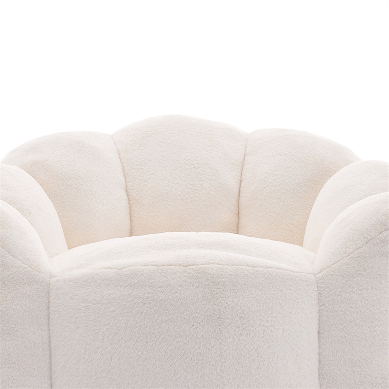 Lery Lotus Accent Sofa Chair- Compressed Bean Bag- White Faux Fur