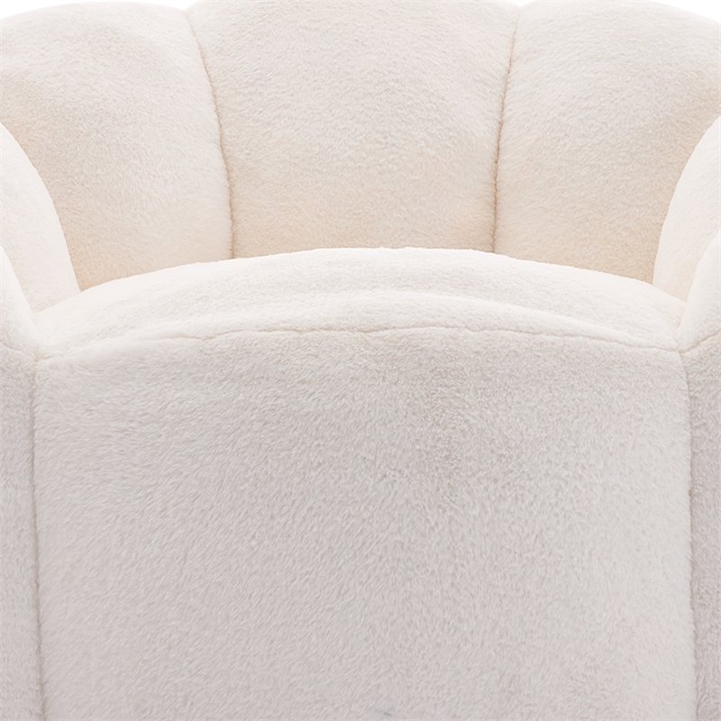 Lery Lotus Accent Sofa Chair- Compressed Bean Bag- White Faux Fur