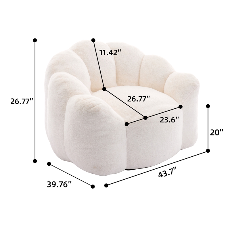 Lery Lotus Accent Sofa Chair- Compressed Bean Bag- White Faux Fur