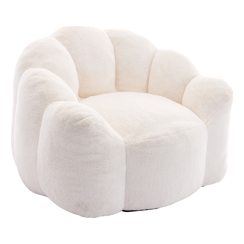 Lery Lotus Accent Sofa Chair- Compressed Bean Bag- White Faux Fur