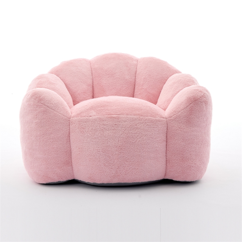 Lery Lotus Accent Sofa Chair- Compressed Bean Bag- Pink Faux Fur