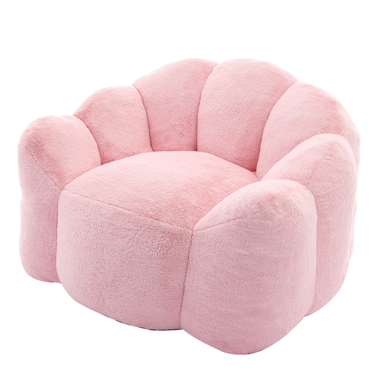 Lery Lotus Accent Sofa Chair- Compressed Bean Bag- Pink Faux Fur