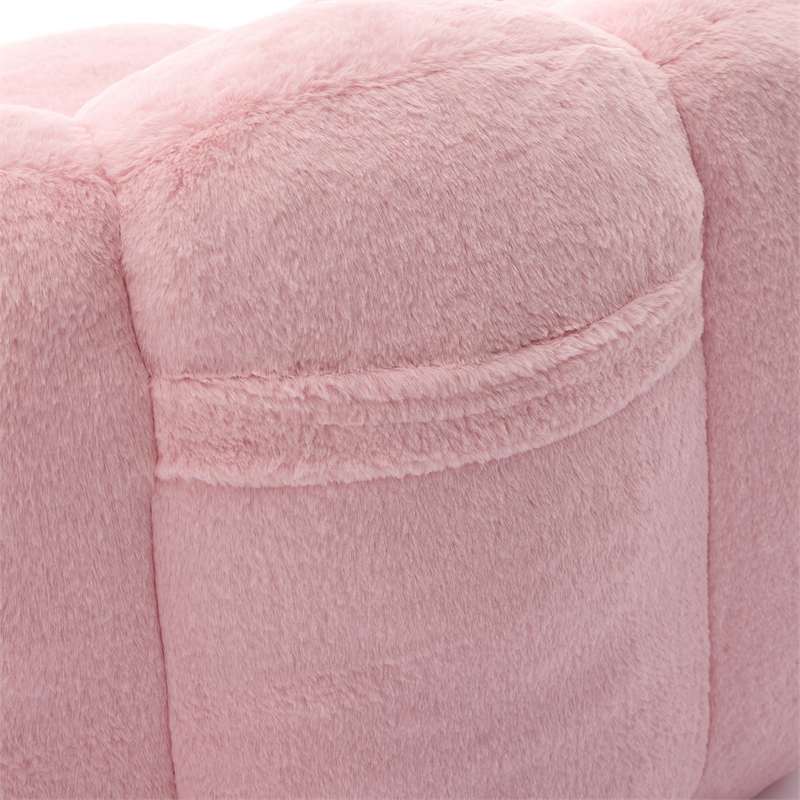 Lery Lotus Accent Sofa Chair- Compressed Bean Bag- Pink Faux Fur
