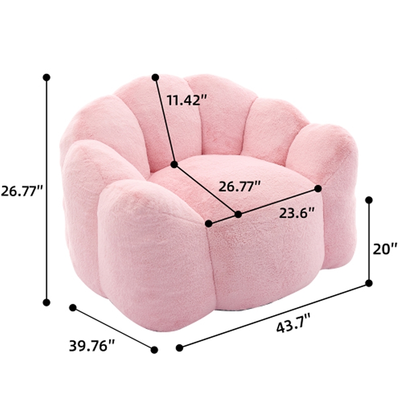 Lery Lotus Accent Sofa Chair- Compressed Bean Bag- Pink Faux Fur