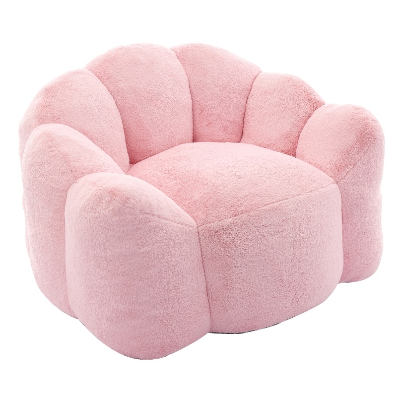 Lery Lotus Accent Sofa Chair- Compressed Bean Bag- Pink Faux Fur