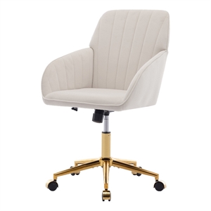 Kena Swivel Office Chair- Adjustable Height- Beige Tufted Velvet- Gold