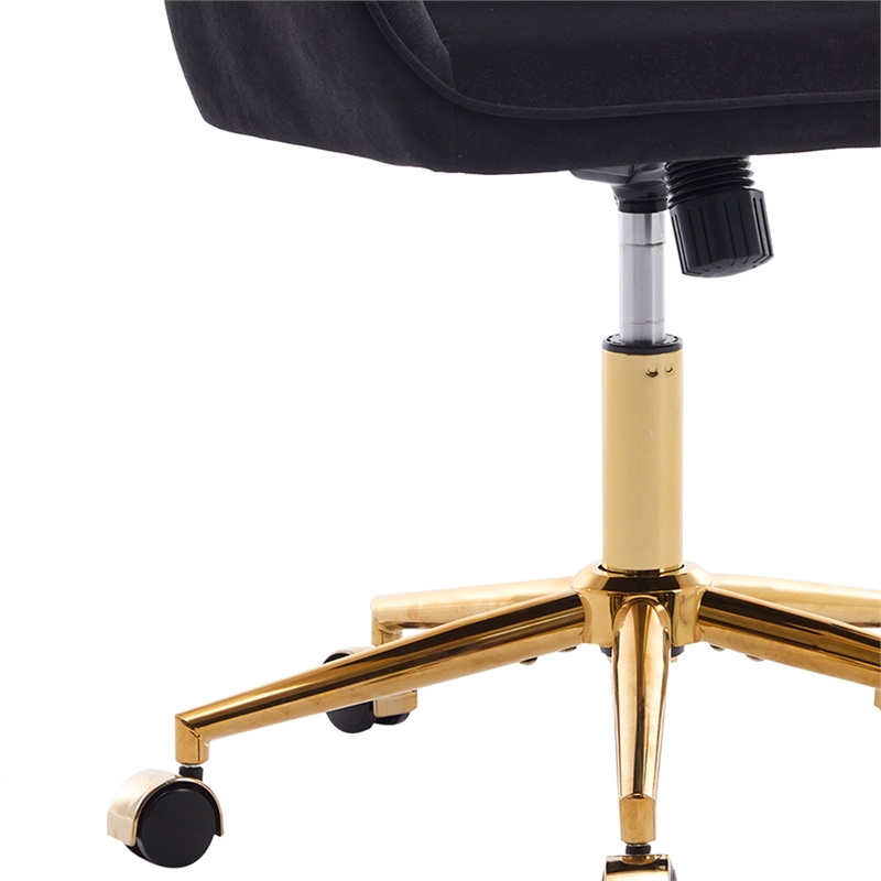 Kena Swivel Office Chair- Adjustable Height- Black Tufted Velvet- Gold