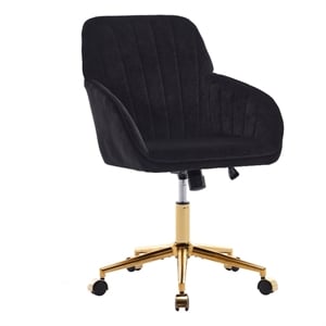 Kena Swivel Office Chair- Adjustable Height- Black Tufted Velvet- Gold