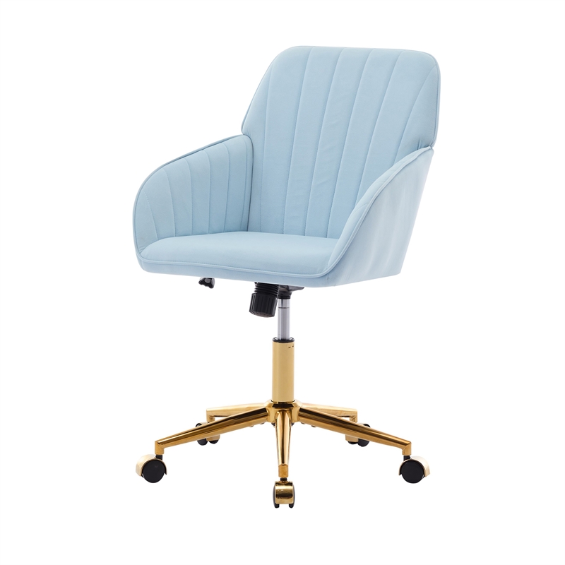 Kena Swivel Office Chair- Adjustable Height- Blue Tufted Velvet- Gold
