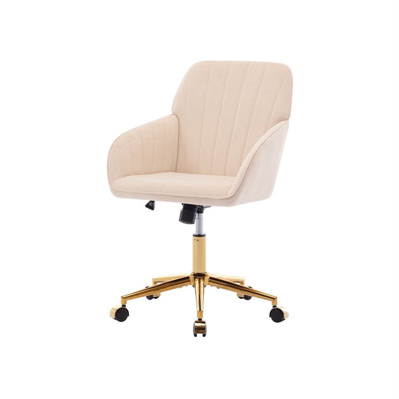 Kena Swivel Office Chair- Adjustable Height- Khaki Tufted Velvet- Gold
