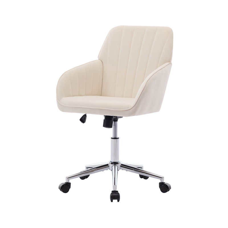 Kena Swivel Office Chair- Beige Tufted Velvet- Adjustable Height- Silver
