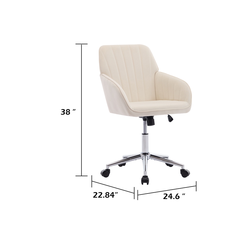 Kena Swivel Office Chair- Beige Tufted Velvet- Adjustable Height- Silver