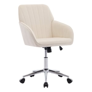 Kena Swivel Office Chair- Beige Tufted Velvet- Adjustable Height- Silver