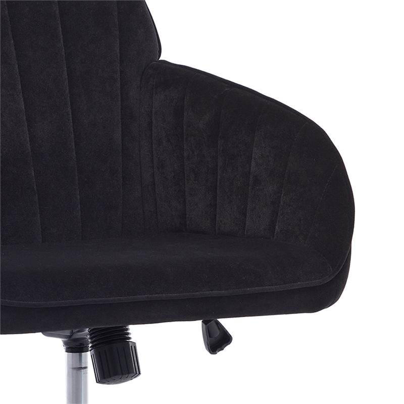 Kena Swivel Office Chair- Black Tufted Velvet- Adjustable Height- Silver