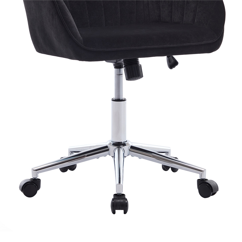 Kena Swivel Office Chair- Black Tufted Velvet- Adjustable Height- Silver