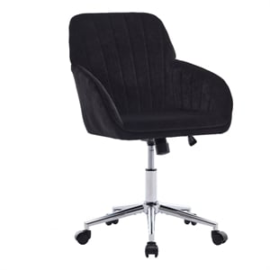 Kena Swivel Office Chair- Black Tufted Velvet- Adjustable Height- Silver