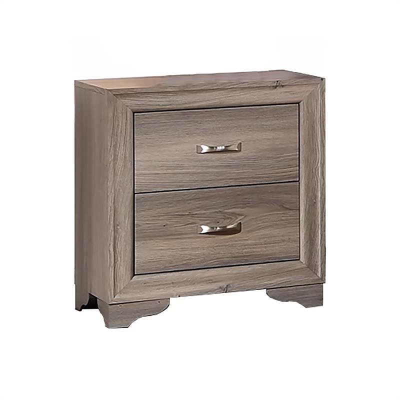 Aaz Nightstand- 2 Drawers- Silver Handles- Weathered Gray