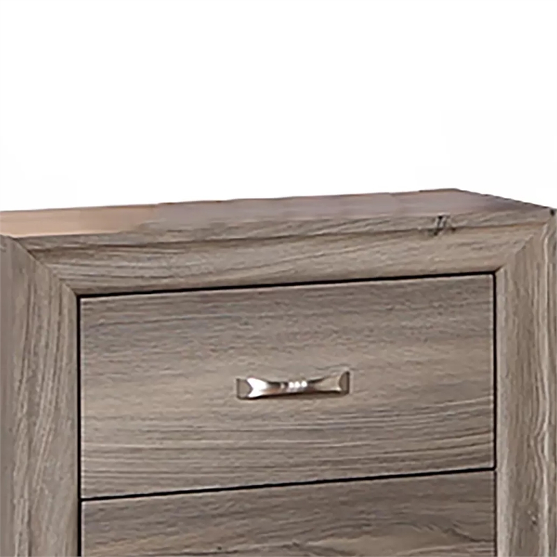 Aaz Nightstand- 2 Drawers- Silver Handles- Weathered Gray
