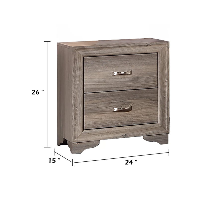 Aaz Nightstand- 2 Drawers- Silver Handles- Weathered Gray