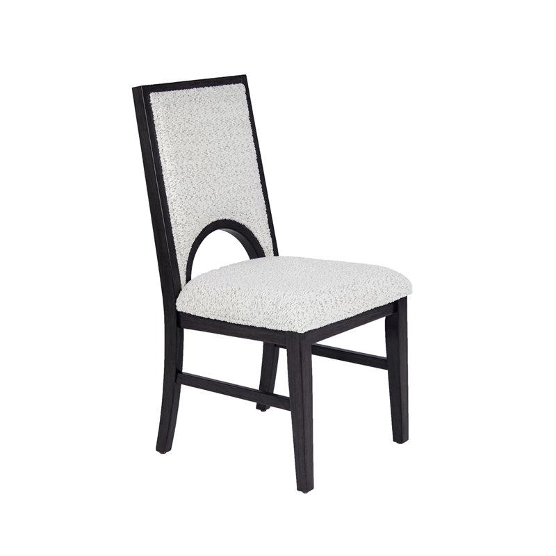 Alok Dining Side Chair Set of 2- Arch Cutout Back- White Cushions- Black