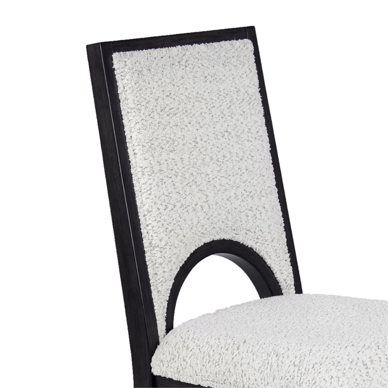Alok Dining Side Chair Set of 2- Arch Cutout Back- White Cushions- Black