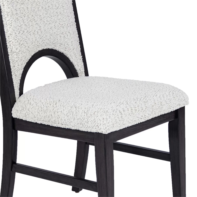 Alok Dining Side Chair Set of 2- Arch Cutout Back- White Cushions- Black