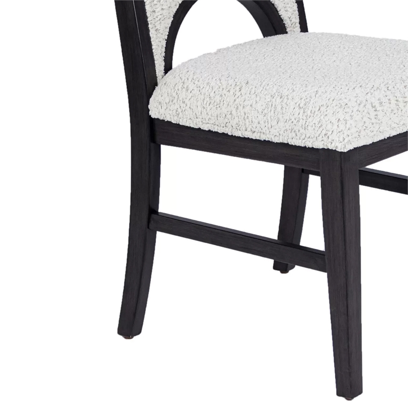 Alok Dining Side Chair Set of 2- Arch Cutout Back- White Cushions- Black