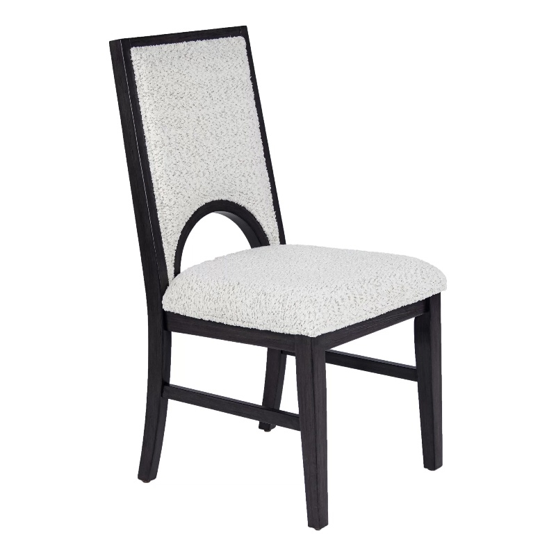 Alok Dining Side Chair Set of 2- Arch Cutout Back- White Cushions- Black
