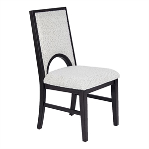 Alok Dining Side Chair Set of 2- Arch Cutout Back- White Cushions- Black