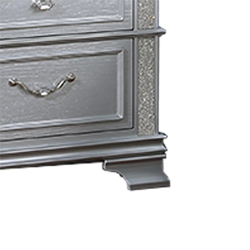 Kiol Nightstand- 2 Drawers- Glitter Stripes- Crystal Handles- Gray