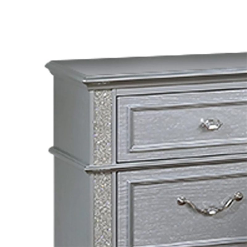 Kiol Nightstand- 2 Drawers- Glitter Stripes- Crystal Handles- Gray