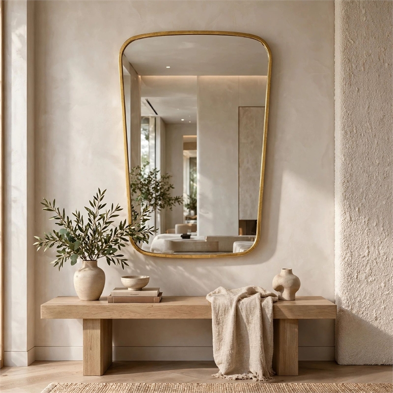 Decorative Wall Mirror- Gold Leaf Trapezoidal Iron Frame- 22x34