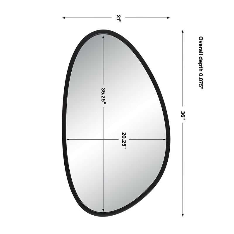Decorative Wall Mirror- Matte Black Organic Pebble Frame- 21x36