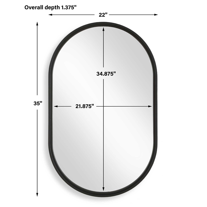 Decorative Wall Mirror- Satin Black Iron- 22x35 Oval Frame