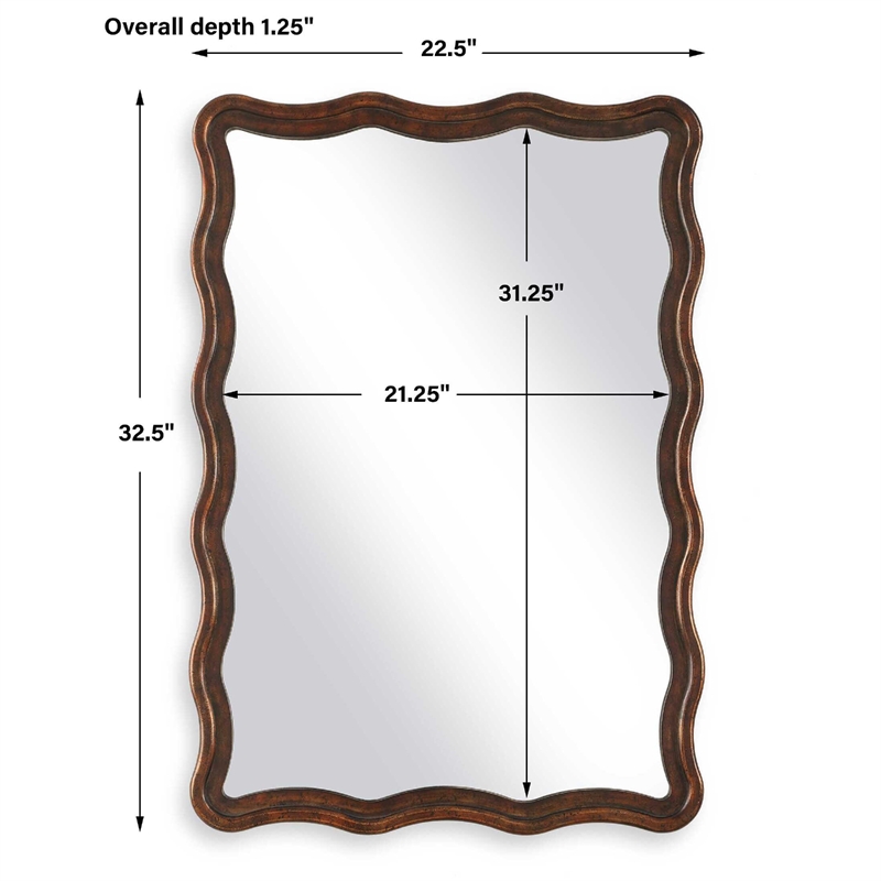 Decorative Wall Mirror- Organic Scalloped Edges- Antique Bronze- Gold-23x33