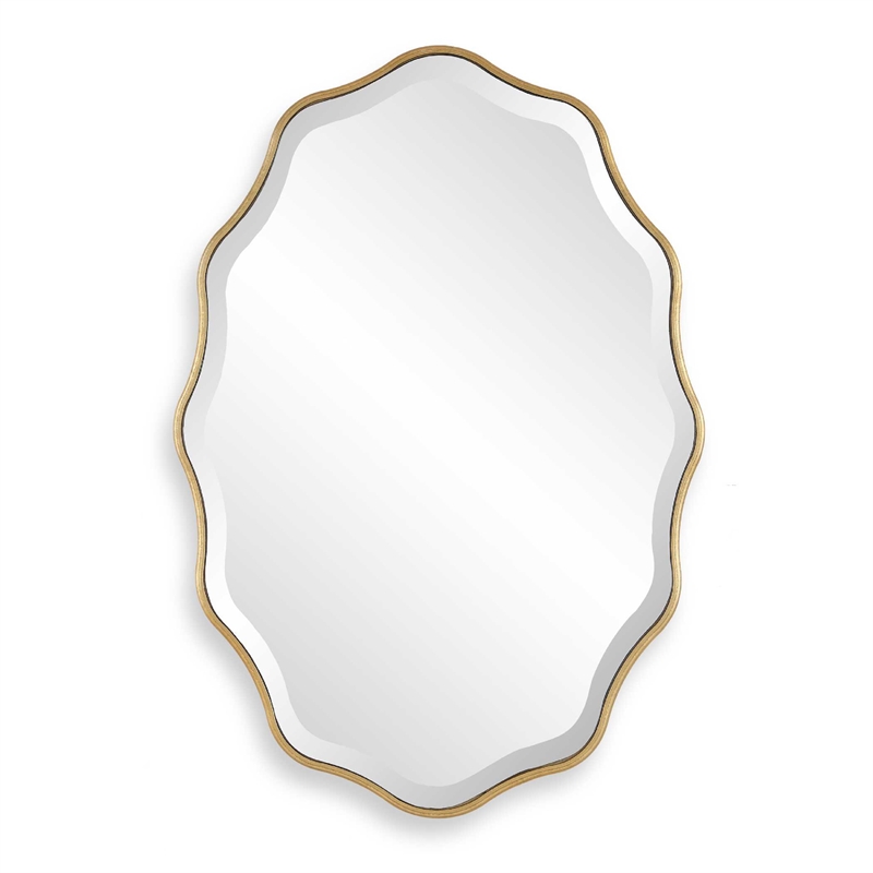 Decorative Wall Mirror- Gold Wavy Leaf- Beveled Glass- 22x32