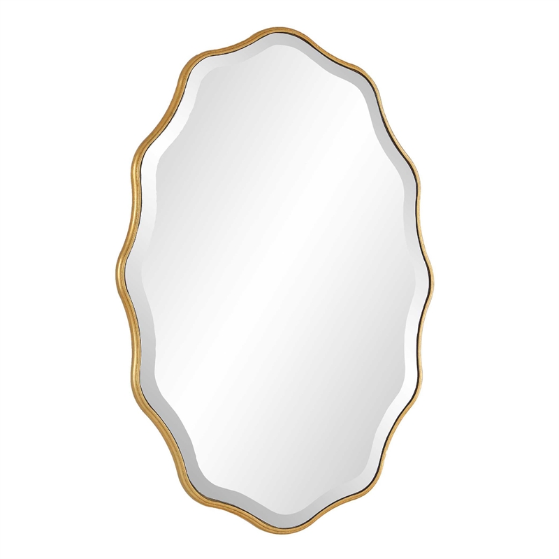 Decorative Wall Mirror- Gold Wavy Leaf- Beveled Glass- 22x32