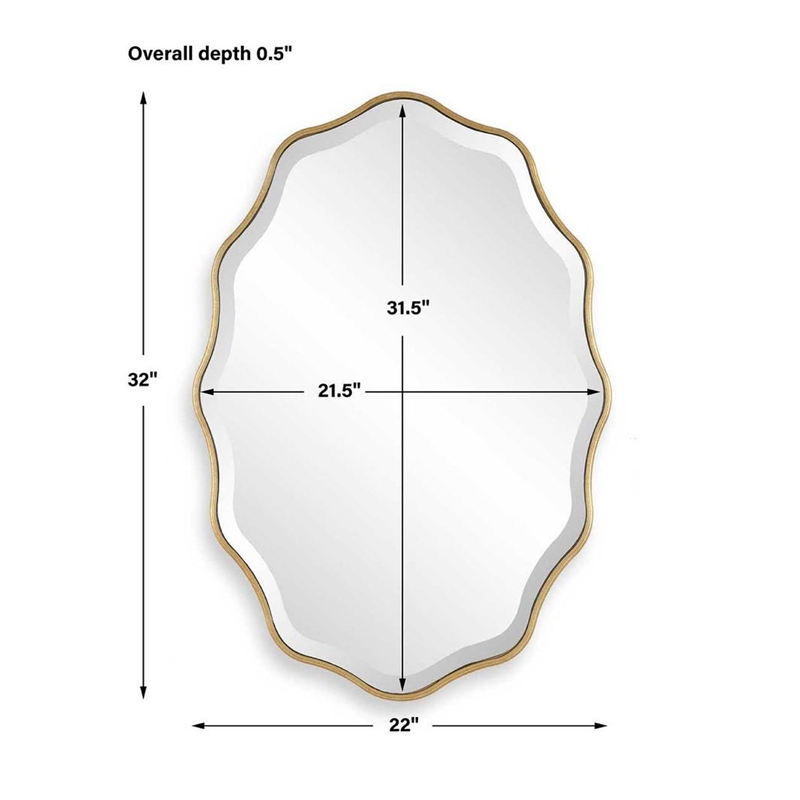 Decorative Wall Mirror- Gold Wavy Leaf- Beveled Glass- 22x32
