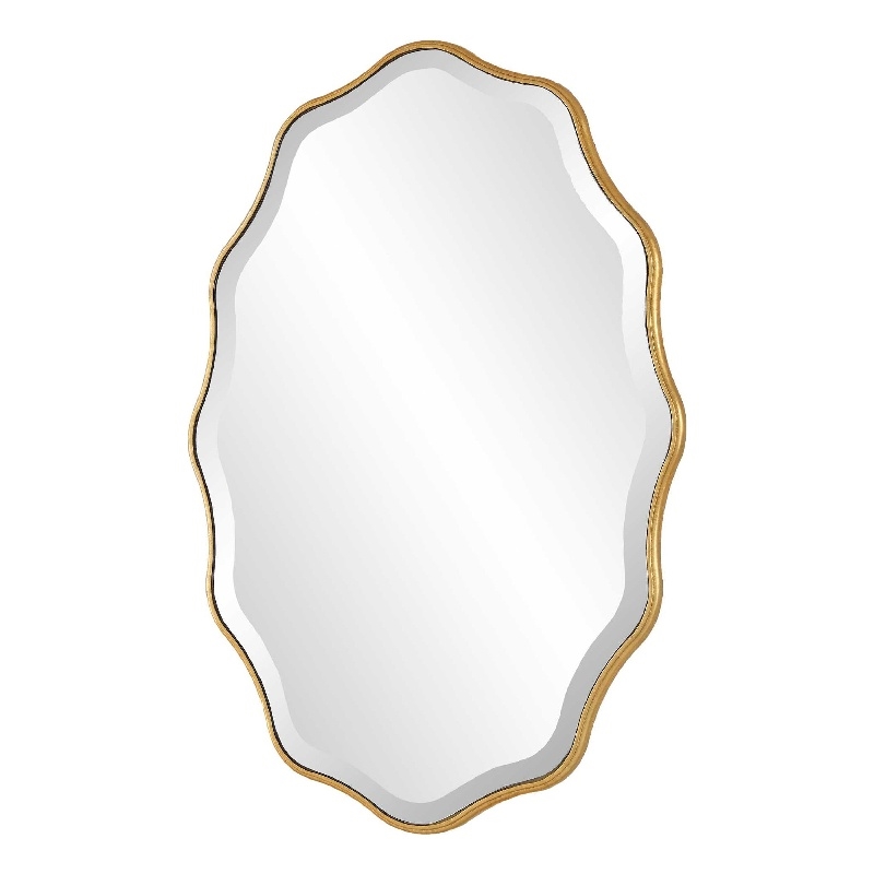 Decorative Wall Mirror- Gold Wavy Leaf- Beveled Glass- 22x32