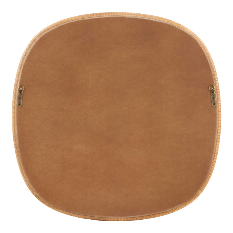 Boho Accent Wall Mirror- Beveled Glass- Natural Brown Rattan Woven- 34 Inch