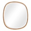 Boho Accent Wall Mirror- Beveled Glass- Natural Brown Rattan Woven- 34 Inch