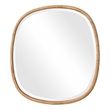 Boho Accent Wall Mirror- Beveled Glass- Natural Brown Rattan Woven- 34 Inch